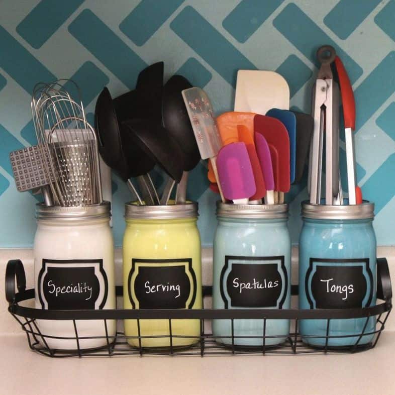 Kitchen Organization Ideas - Store Utensils in Mason Jars