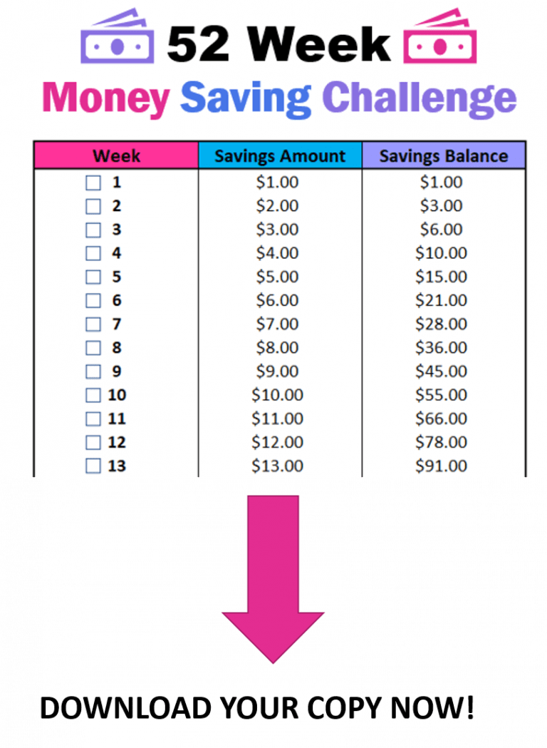 Free 52 Week Money Challenge Printable Healthy Wealthy Skinny